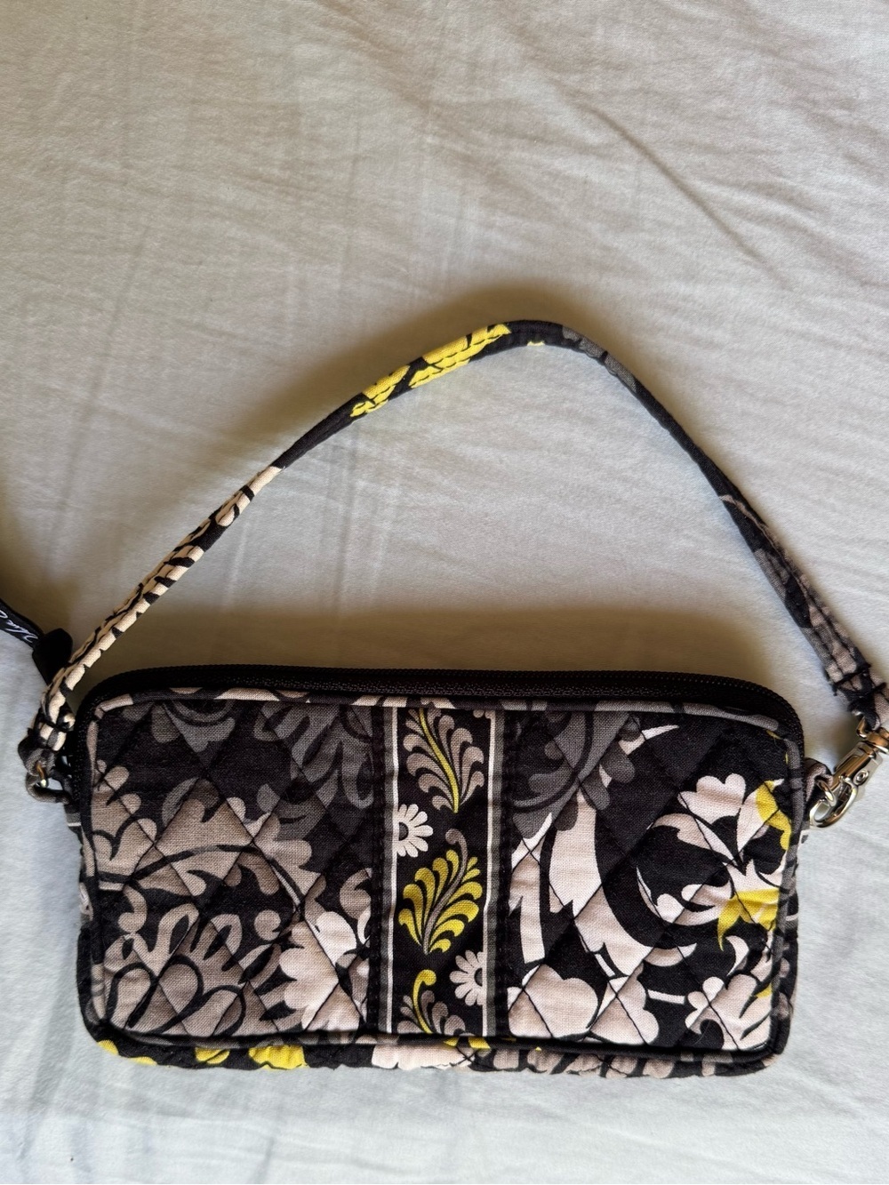 Vera Bradley Baroque Black & Yellow Floral Wristlet Zip Pouch